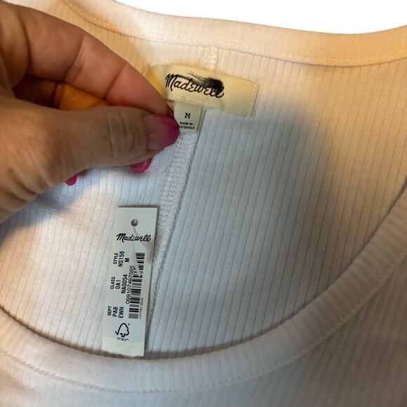 Madewell White Ribbed Scoop Neck Tank Top Size M NWT Modal Blend - Picture 7 of 8